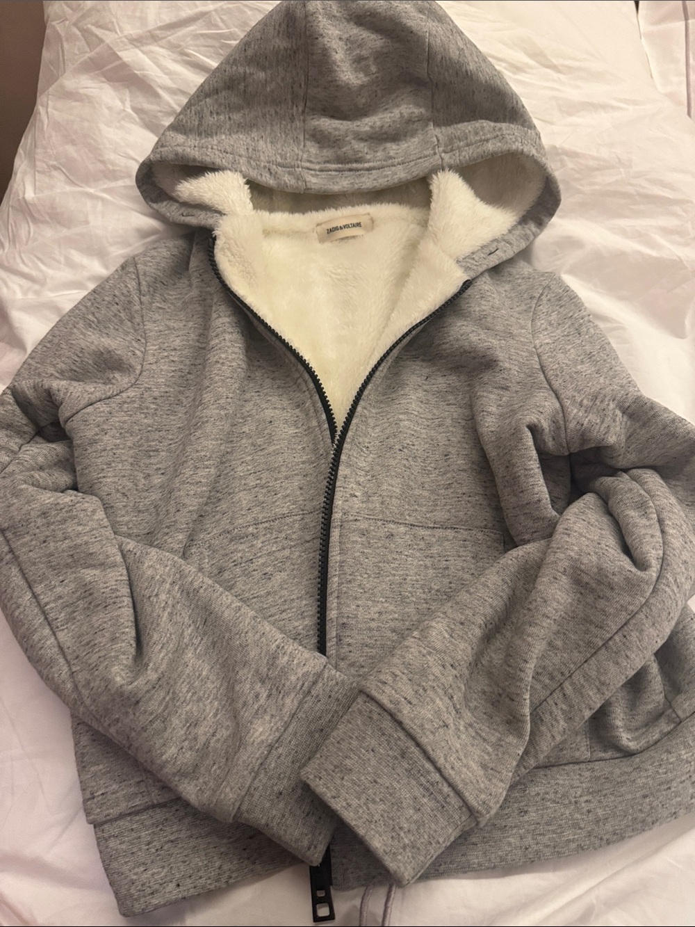 Zadig & Voltaire Gray Hoodie Jacket with White Sherpa Lining